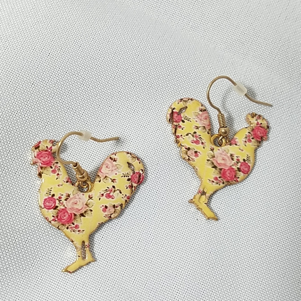 Floral Rooster Earrings
